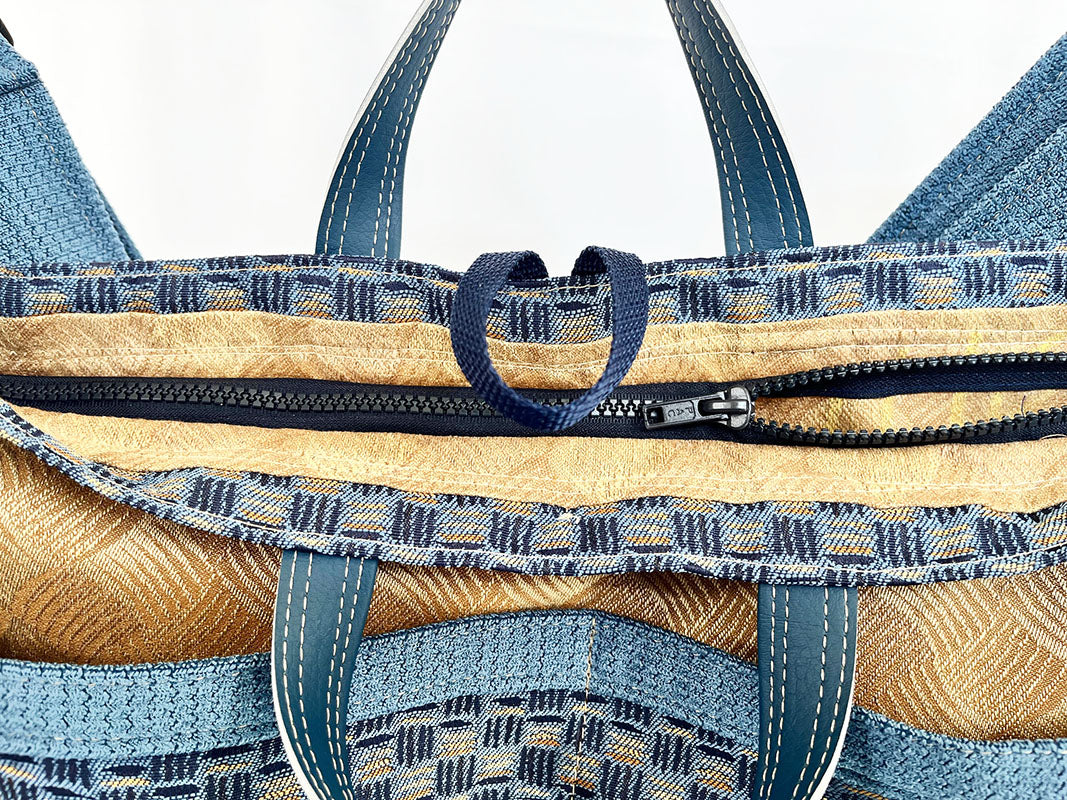 Cross Body Satchel Blue/Gold Weave